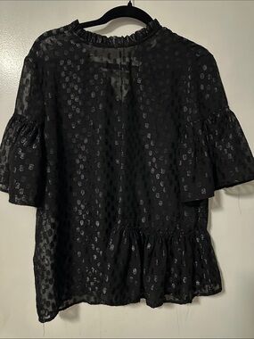 H&M Black Metallic Dot Ruffle Blouse